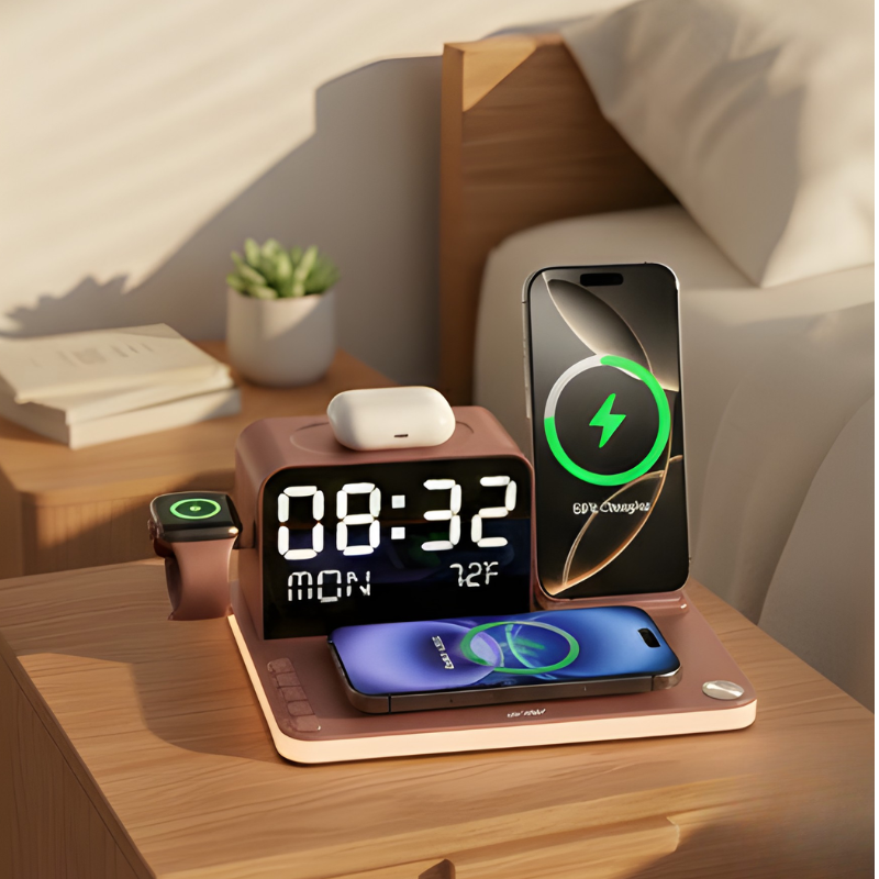 Nexora™ – 7-in-1 Smart Wireless Charging Station with Clock & Night Light + 50% OFF