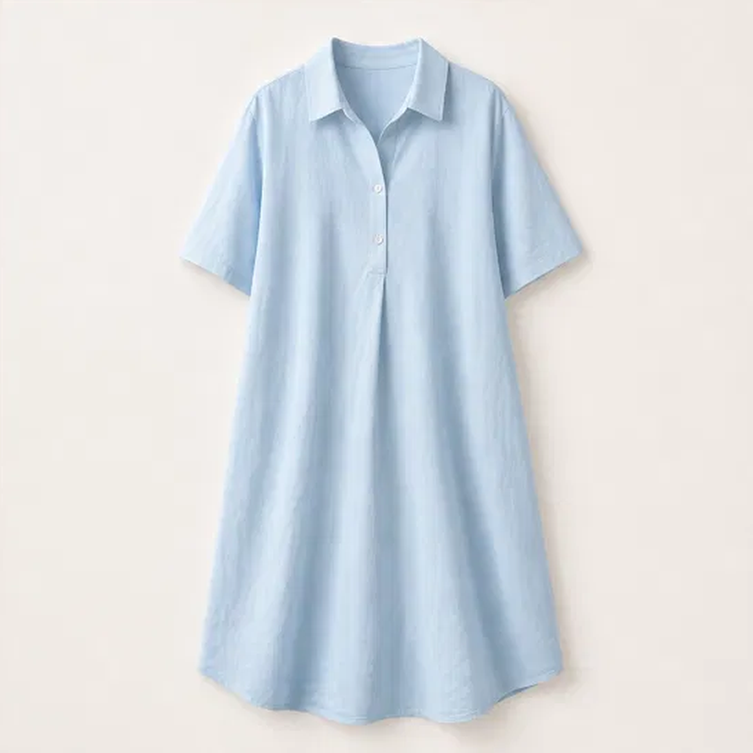 Rivella – Breathable Linen-Blend Collared Midi Shirt Dress + 50% OFF