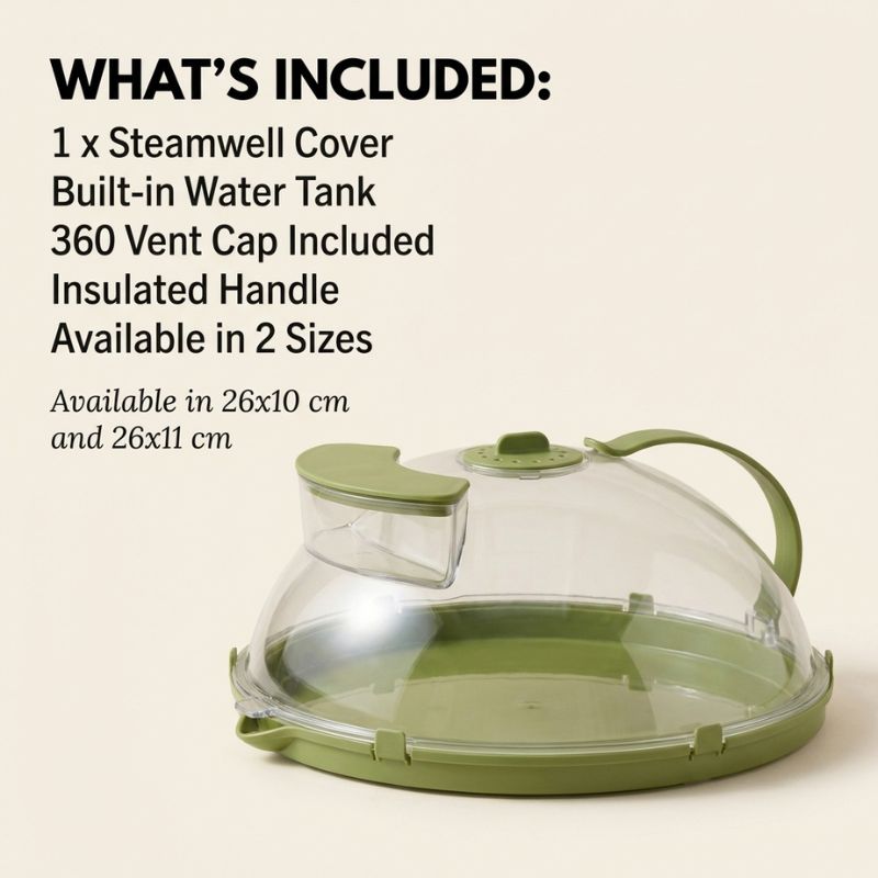 Steamwell™ – Microwave Cover with Water Steamer, Vent & Handle + 50% OFF