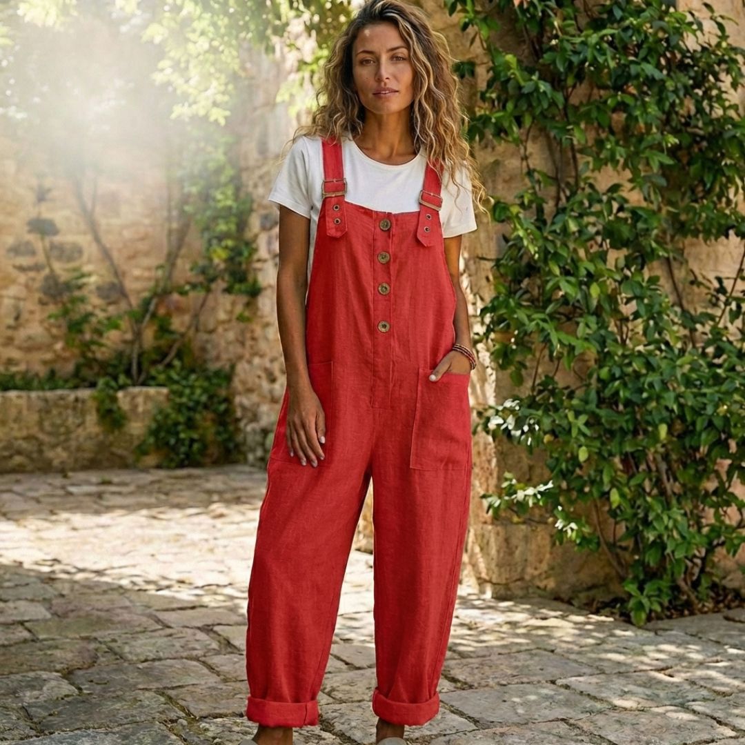 Flaxwell™ – Adjustable Strap Button-Front Women's Casual Linen Overalls + 50% OFF