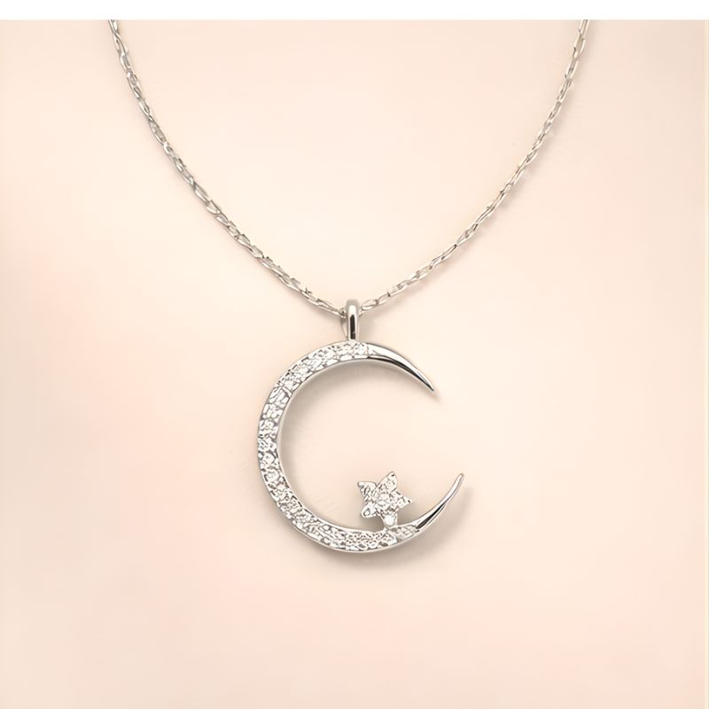 Veilune™ – CZ Crescent Moon & Star Pendant Necklace | Gold & Silver + 1+1 FREE