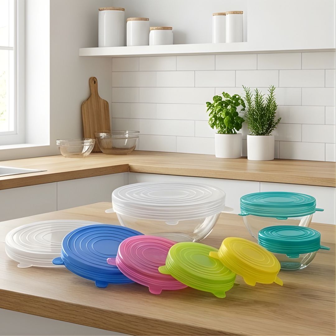 FreshLock™ – Airtight Stretch Silicone Food Cover Lids Set (6 Sizes, BPA-Free) + 50% OFF