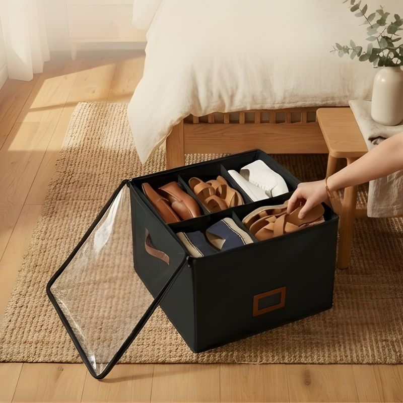 Alcove™ – Foldable Shoe Storage Box with Adjustable Dividers, Dustproof Lid & Handles | Holds 8-16 Pairs + 50% OFF