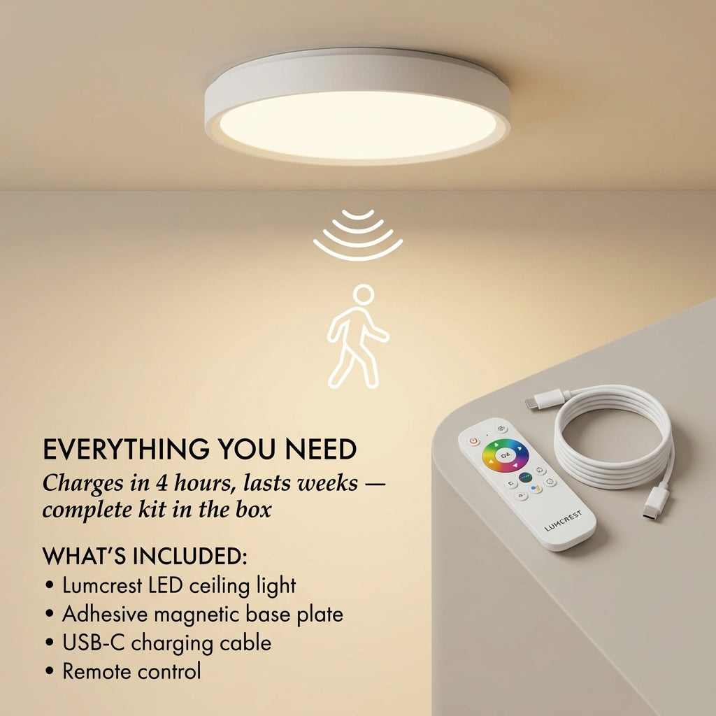 Lumcrest™ – Rechargeable Motion Sensor Ceiling Light with Remote, Magnetic Wireless, 3 Modes & Color Temps + 50% OFF