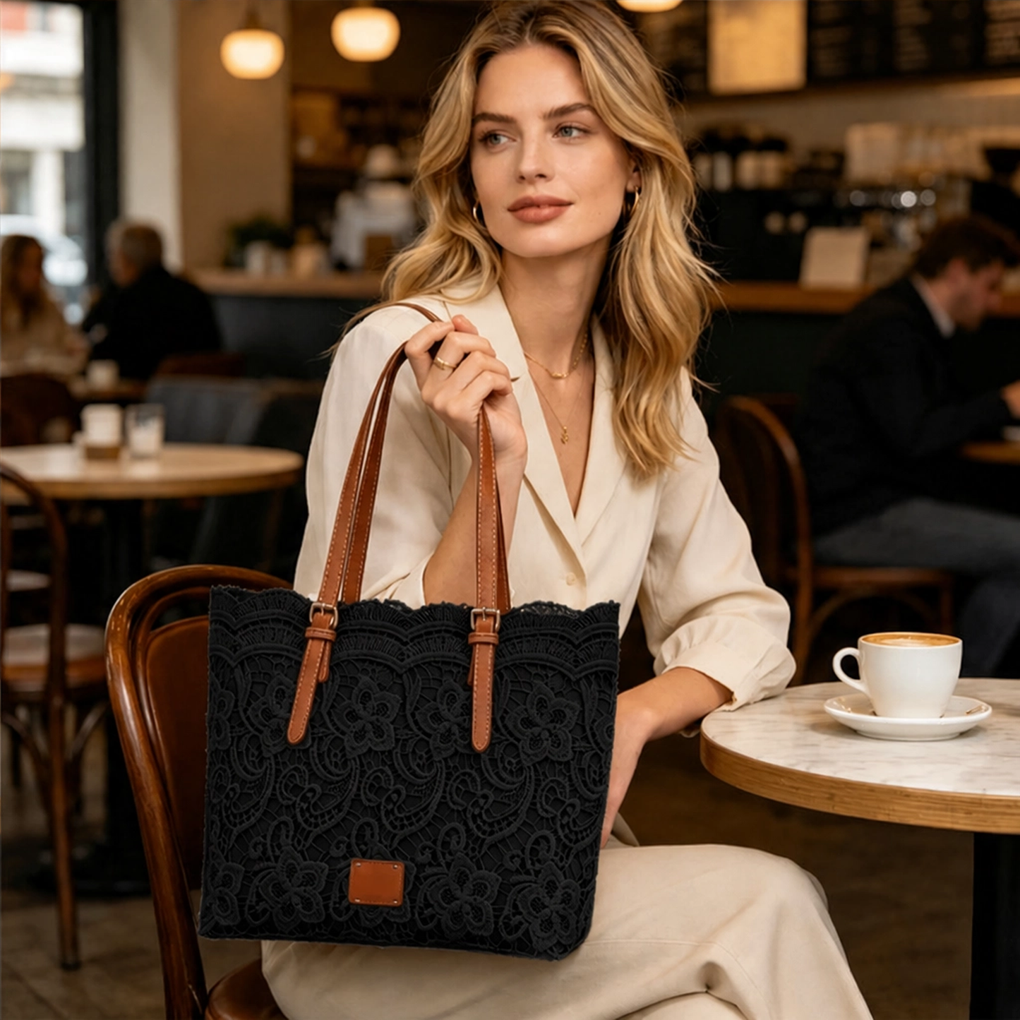 Lacewell™ – Vintage Lace Tote Bag with Leather Straps & Magnetic Snap + 50% OFF