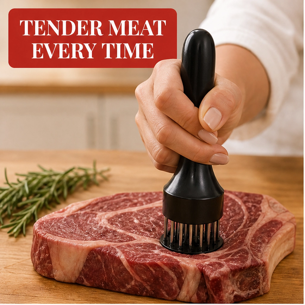 Searwell – Stainless Steel Needle Meat Tenderizer with Retractable Safety Guard + 50% OFF