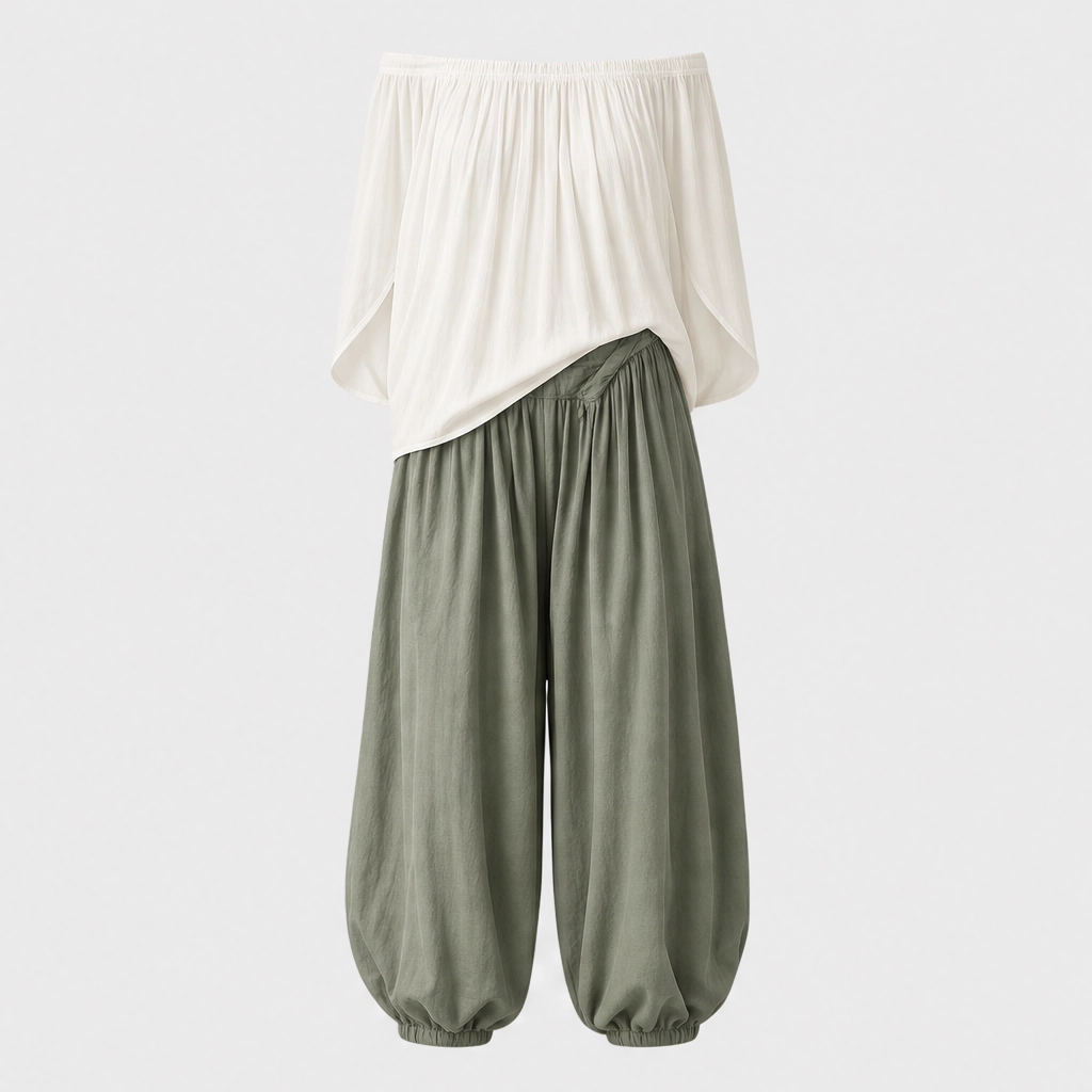 Sienne™ – Off-Shoulder Top & Lantern Pants 2-Piece Set + 50% OFF