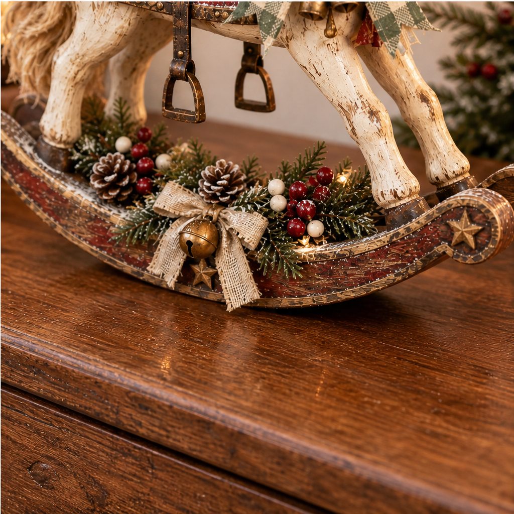 Farrowbrook – Distressed Whitewash Rocking Horse Christmas Tabletop Decor + 50% OFF lifestyle