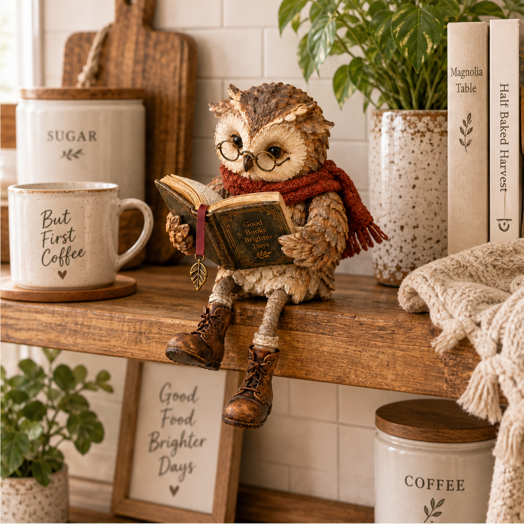 Hollowbrook – Reading Owl Figurine with Scarf and Boots + 50% OFF lifestyle
