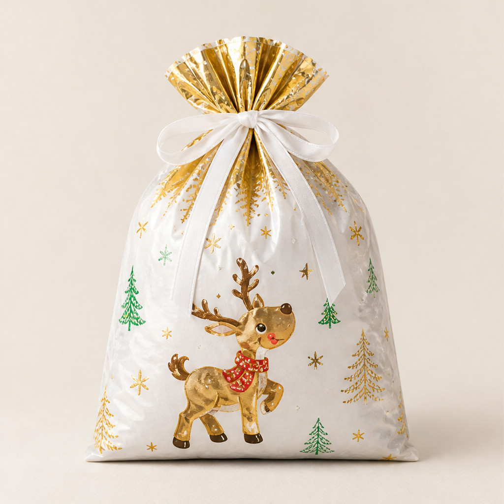 Fircrest – Biodegradable Instant-Wrap Drawstring Christmas Gift Bags + 50% OFF Gold