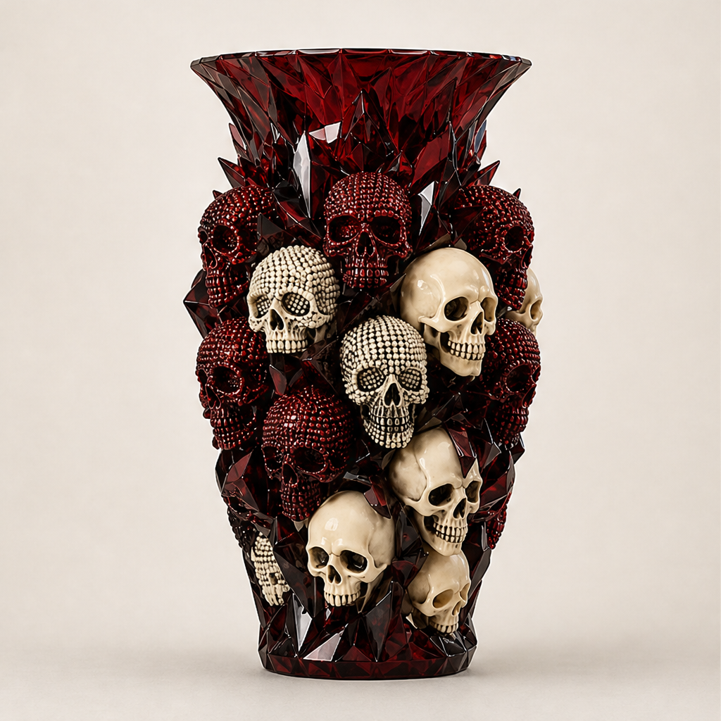 Duskmourn – Hand-Painted Skull & Crow Gothic Resin Vase + 50% OFF Red
