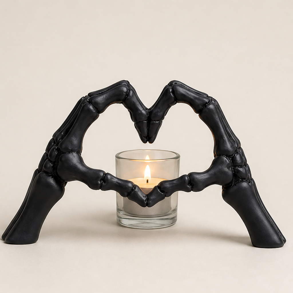 Nocturne Bone – Hand-Painted Resin Skeleton Heart Hand Figurine + 50% OFF Black