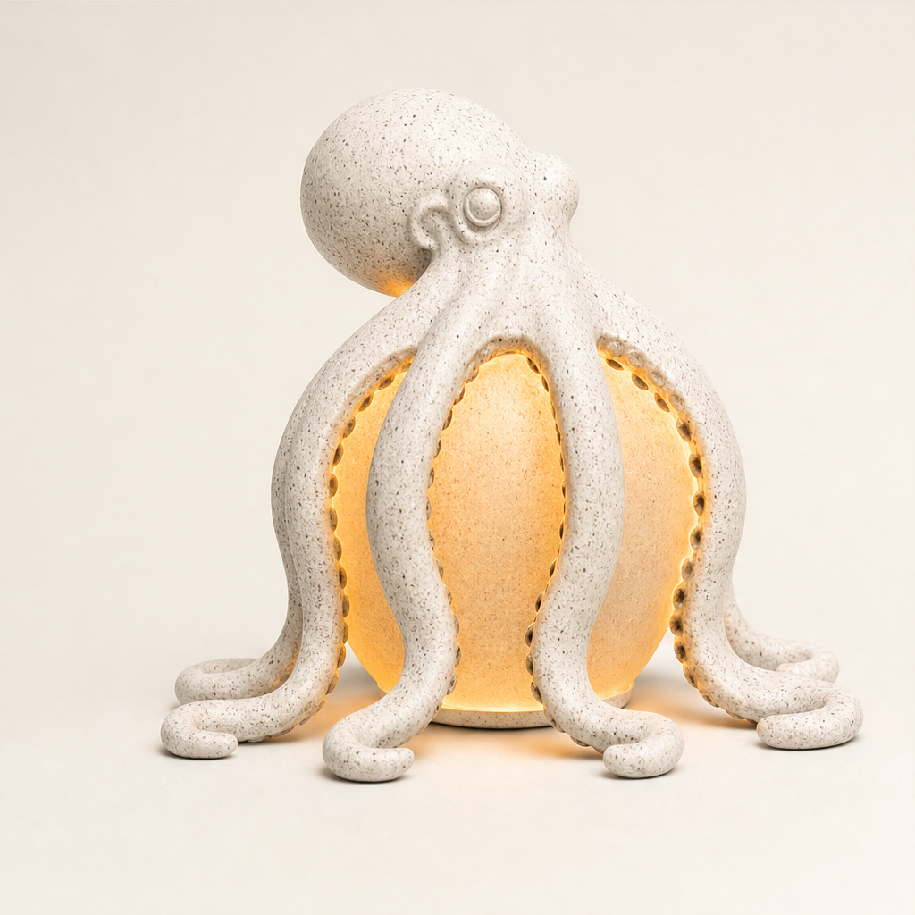 Reeflume – Hand-Sculpted Resin Octopus Ambient Table Lamp White