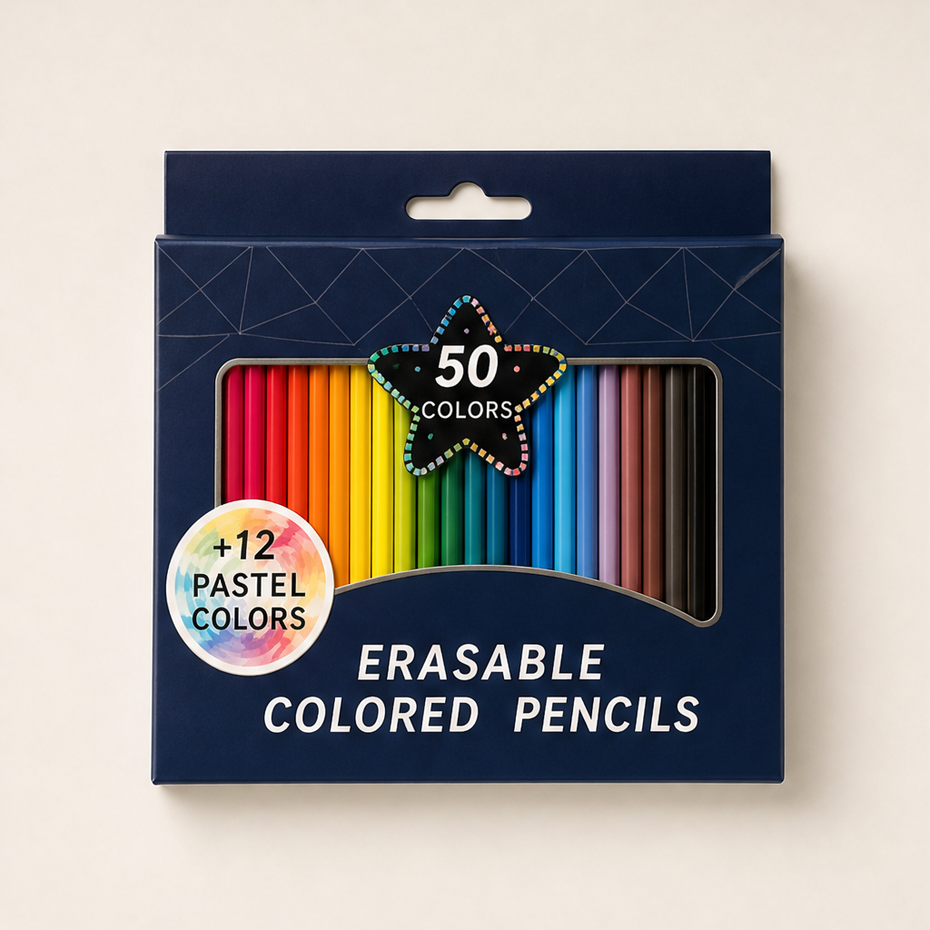 Colourwick – 62-Shade Erasable Colouring Pencil Set with Eraser Tips + 50% OFF Navy