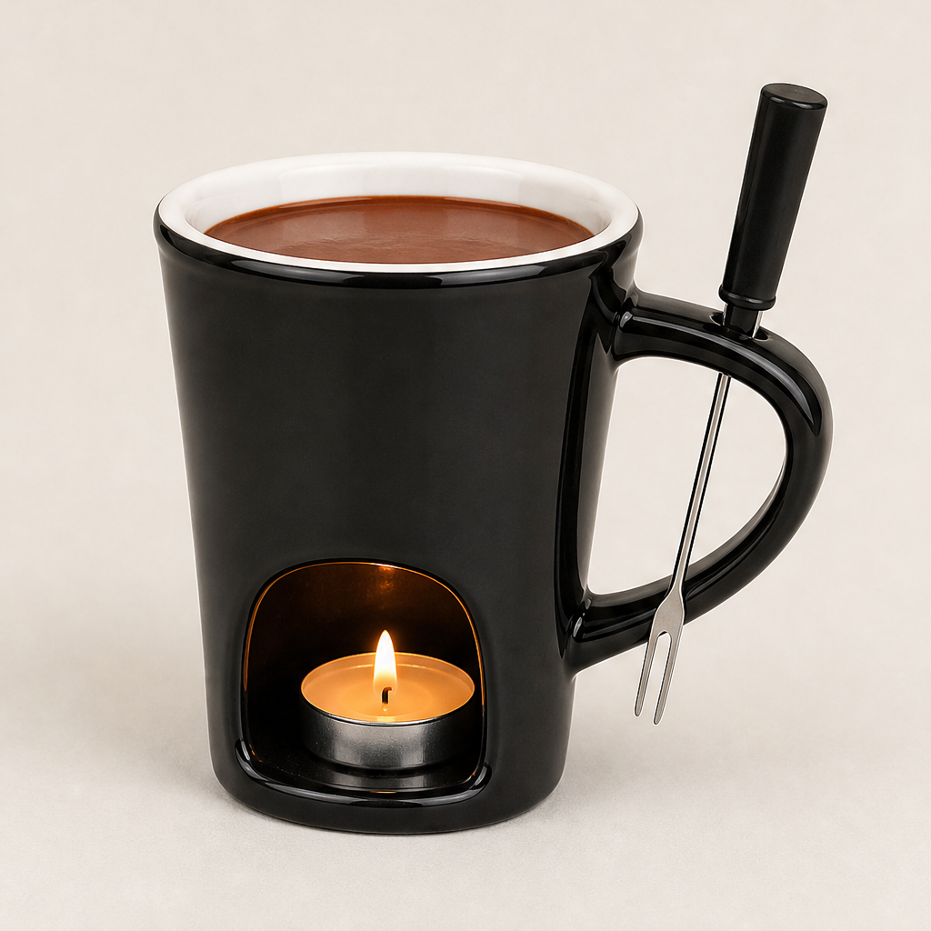 Cocoara – Candle-Warmed Ceramic Fondue Mug with Built-In Fork + 50% OFF Black