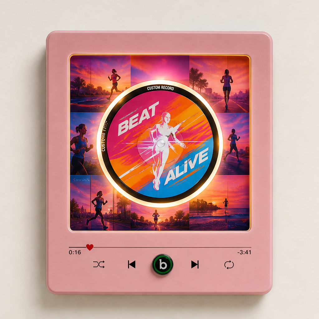 Fridgebeats Glow – Personalised Photo & Song Rotating Vinyl Fridge Magnet + 50% OFF Pink
