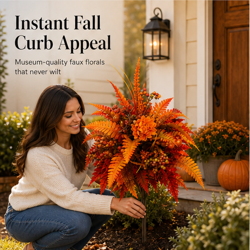 Harvestbury – Full Layered Fall Blooms Floral Garden Stake Arrangement features