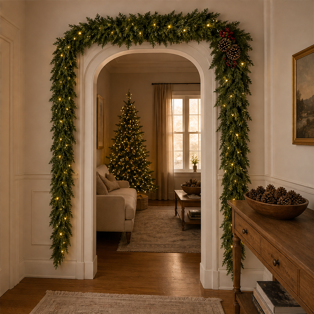 Cedarwick – Pre-Lit Realistic Cedar Garland with 50 Warm LED Lights + 50% OFF lifestyle