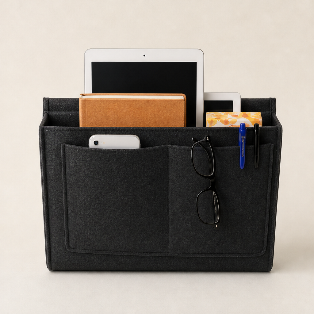 Nestora – Bedside Felt Storage Pouch for Books, Tablets and Essentials + 50% OFF Black