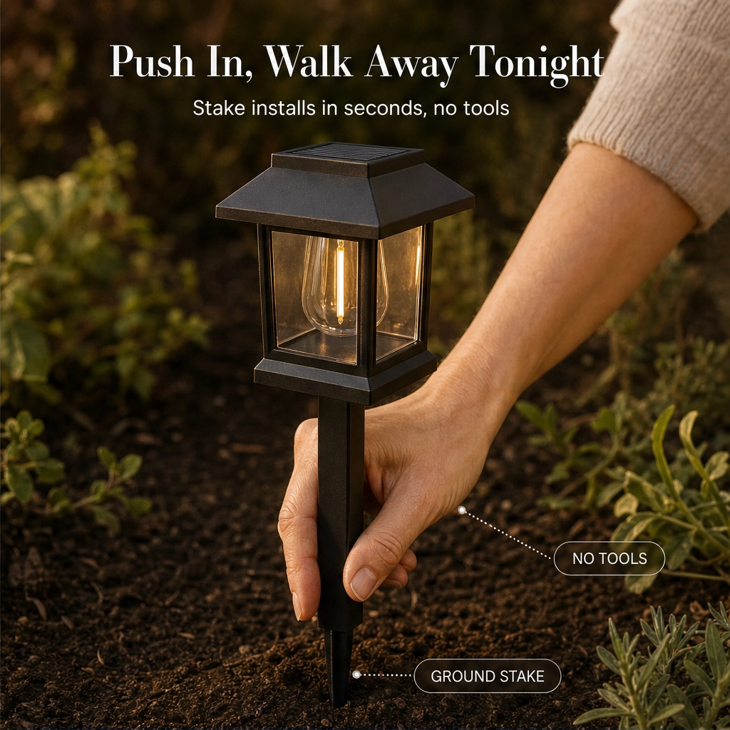 Lanthorne™ – Solar-Powered Vintage Lantern Pathway Light, Warm-Glow Filament Bulb, Weatherproof Garden Stake + 50% OFF