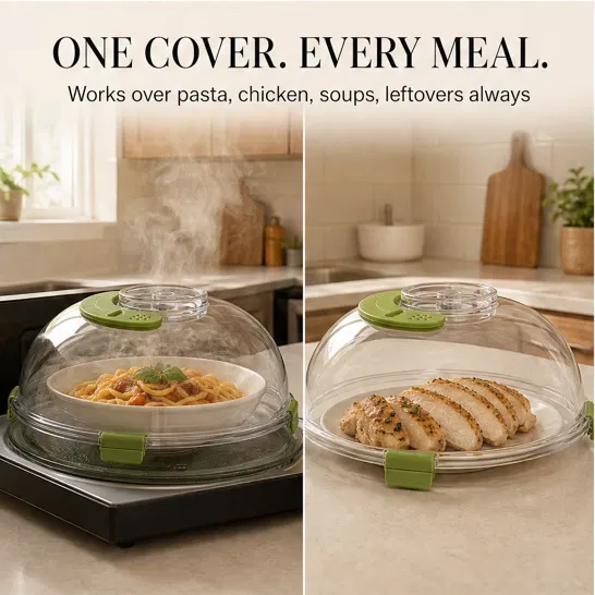 Steamora™ – Splatter-Free Microwave Cover with Steam Reservoir + 50% OFF