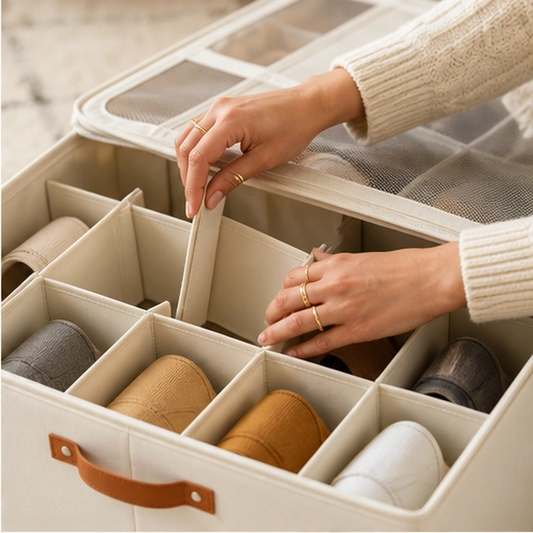 Alcove – Foldable 16-Compartment Fabric Shoe Storage Box with Clear Zip Lid + 50% OFF
