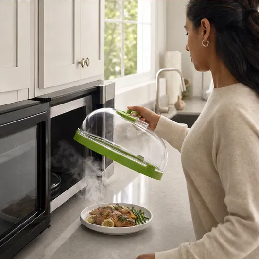 Steamora™ – Splatter-Free Microwave Cover with Steam Reservoir + 50% OFF
