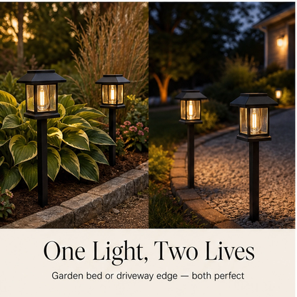 Lanthorne™ – Solar-Powered Vintage Lantern Pathway Light, Warm-Glow Filament Bulb, Weatherproof Garden Stake + 50% OFF