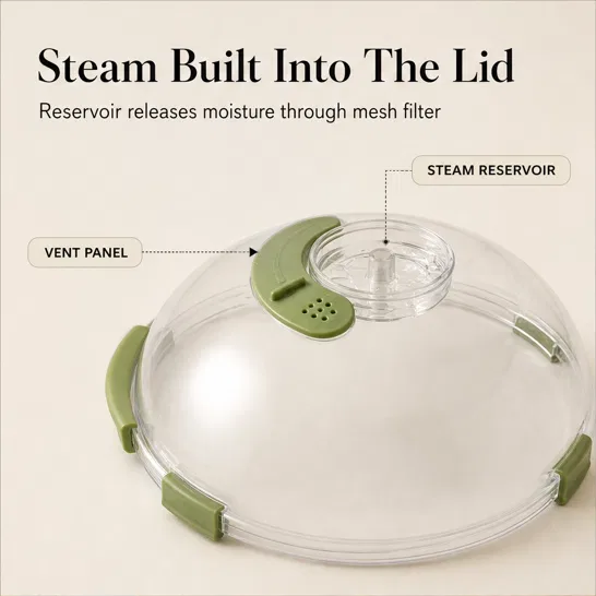 Steamora™ – Splatter-Free Microwave Cover with Steam Reservoir + 50% OFF