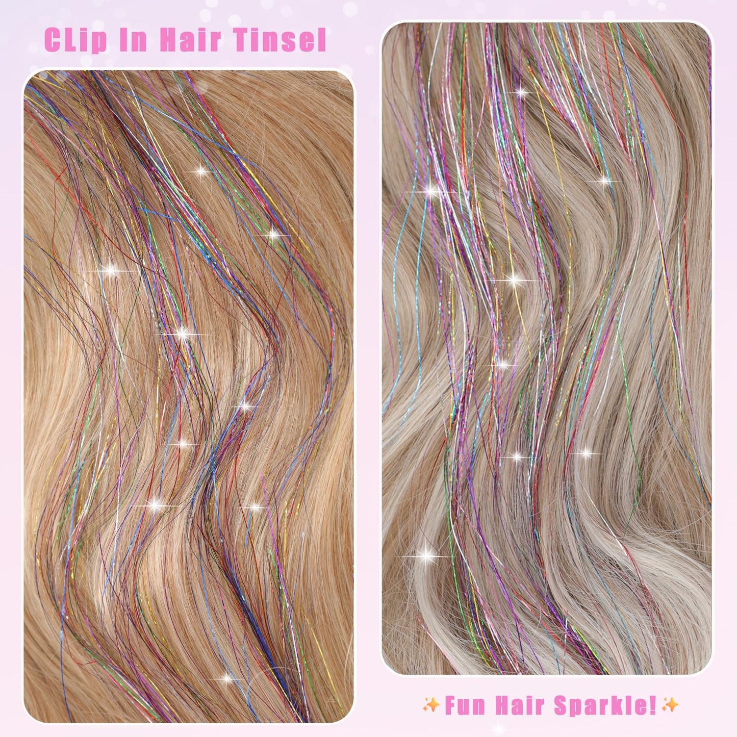 The AuraTinsel Clip-In Highlights - Instant Sparkling, No Chemical Dye, and Reusable + 50% OFF