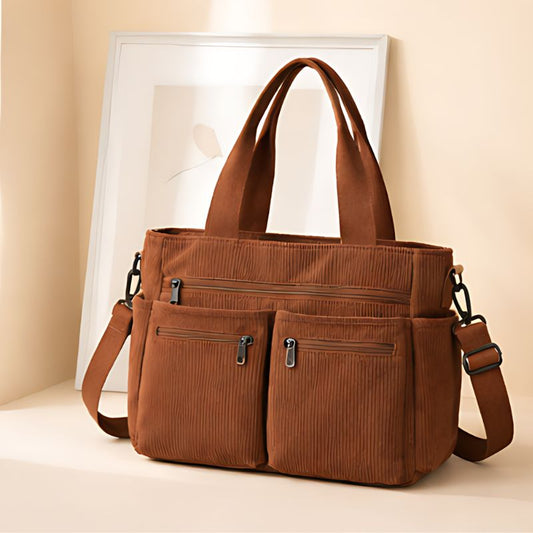 Tuckwell™ – Corduroy Multi-Pocket Tote Bag with Crossbody Strap + 50% OFF