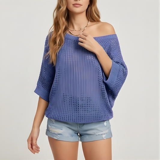 Lattice™ – Open-Weave Crochet Knit Off-Shoulder Summer Top + 50% OFF