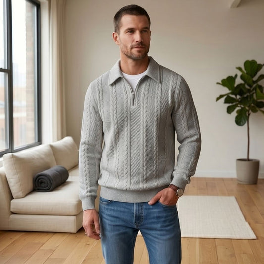 Braidwell™ – Cable-Knit Half-Zip Men's Sweater with Polo Collar + 50% OFF