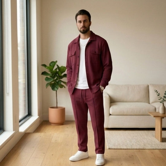 Harlow™ – Waffle-Knit Shirt Jacket & Straight-Leg Pants 2-Piece Set for Men + 50% OFF