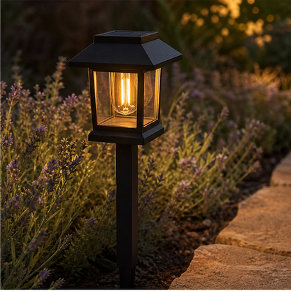 Lanthorne™ – Solar-Powered Vintage Lantern Pathway Light, Warm-Glow Filament Bulb, Weatherproof Garden Stake + 50% OFF