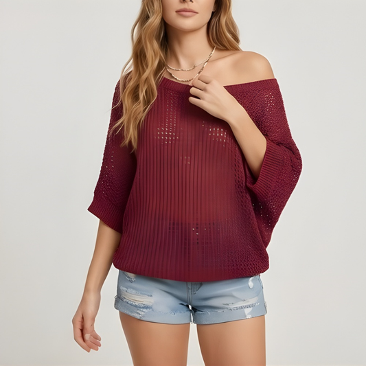 Lattice™ – Open-Weave Crochet Knit Off-Shoulder Summer Top + 50% OFF