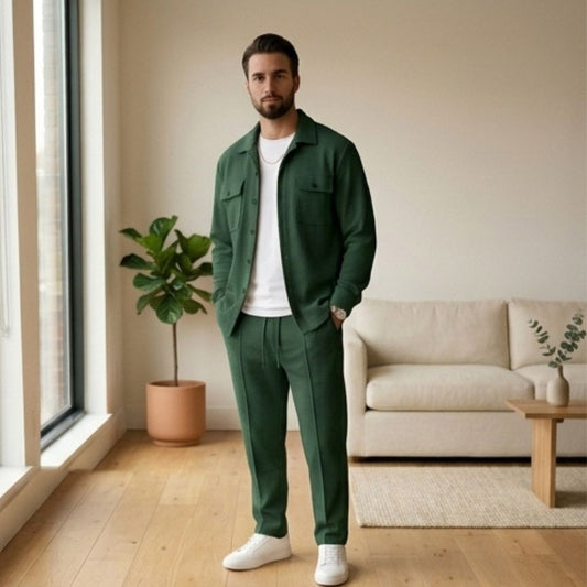 Harlow™ – Waffle-Knit Shirt Jacket & Straight-Leg Pants 2-Piece Set for Men + 50% OFF