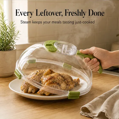 Steamora™ – Splatter-Free Microwave Cover with Steam Reservoir + 50% OFF