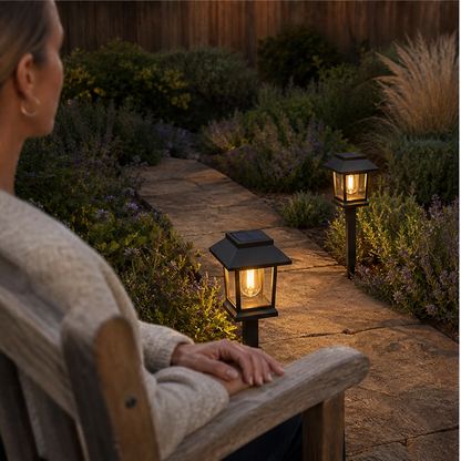Lanthorne™ – Solar-Powered Vintage Lantern Pathway Light, Warm-Glow Filament Bulb, Weatherproof Garden Stake + 50% OFF