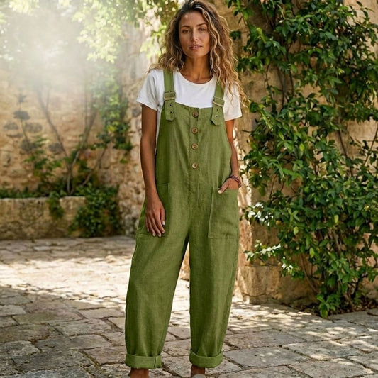 Flaxwell™ – Adjustable Strap Button-Front Women's Casual Linen Overalls + 50% OFF