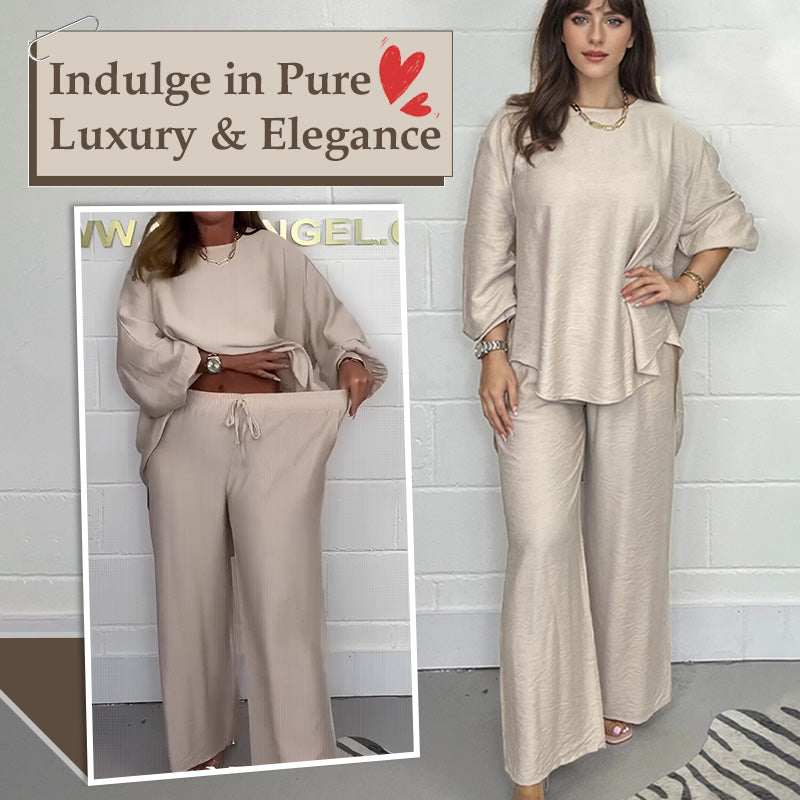 The Effortless Chic Set - Long Sleeve Top & Wide Leg Pants Suit + 50% OFF