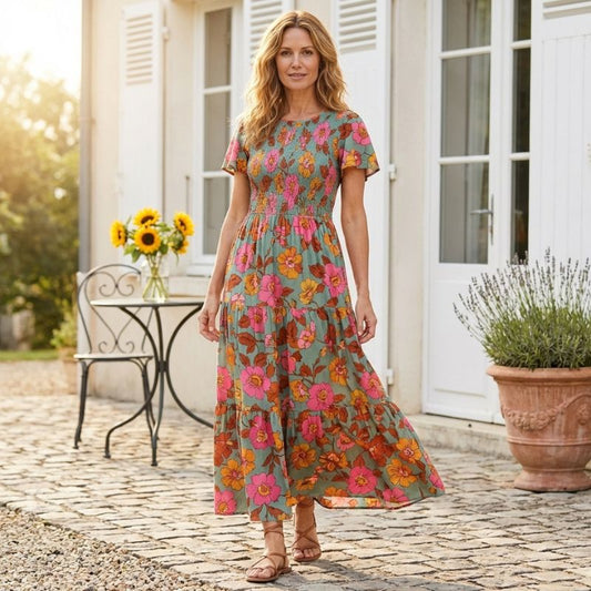 Billow™ – Smocked Waist Floral Flowy Maxi Dress + 50% OFF