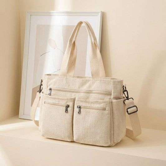 Tuckwell™ – Corduroy Multi-Pocket Tote Bag with Crossbody Strap + 50% OFF