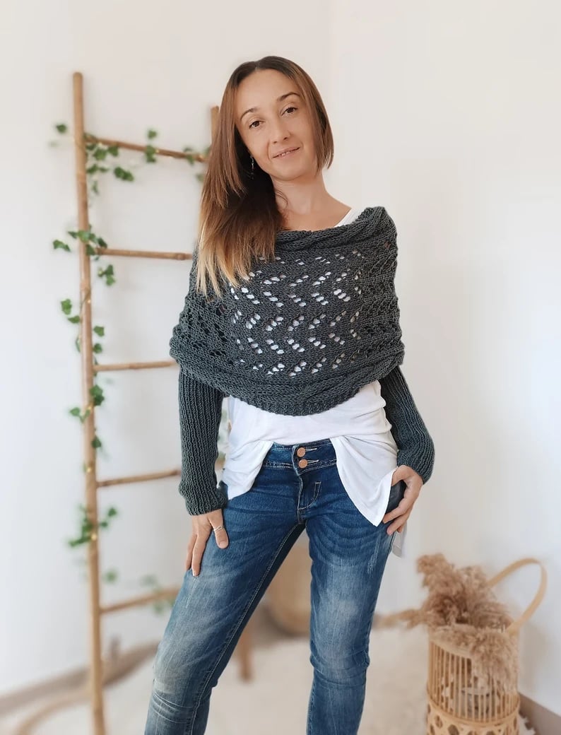 The AuraKnit Cable Wrap – Versatile Knitted Shrug for Women + 50% OFF
