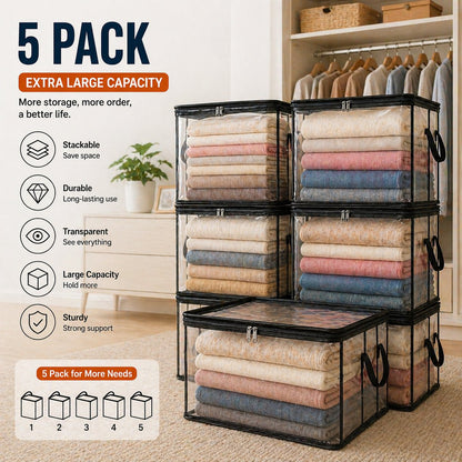 ClearNest™ – Heavy-Duty Clear Stackable Storage Bag for Clothes & Moving + 50% OFF