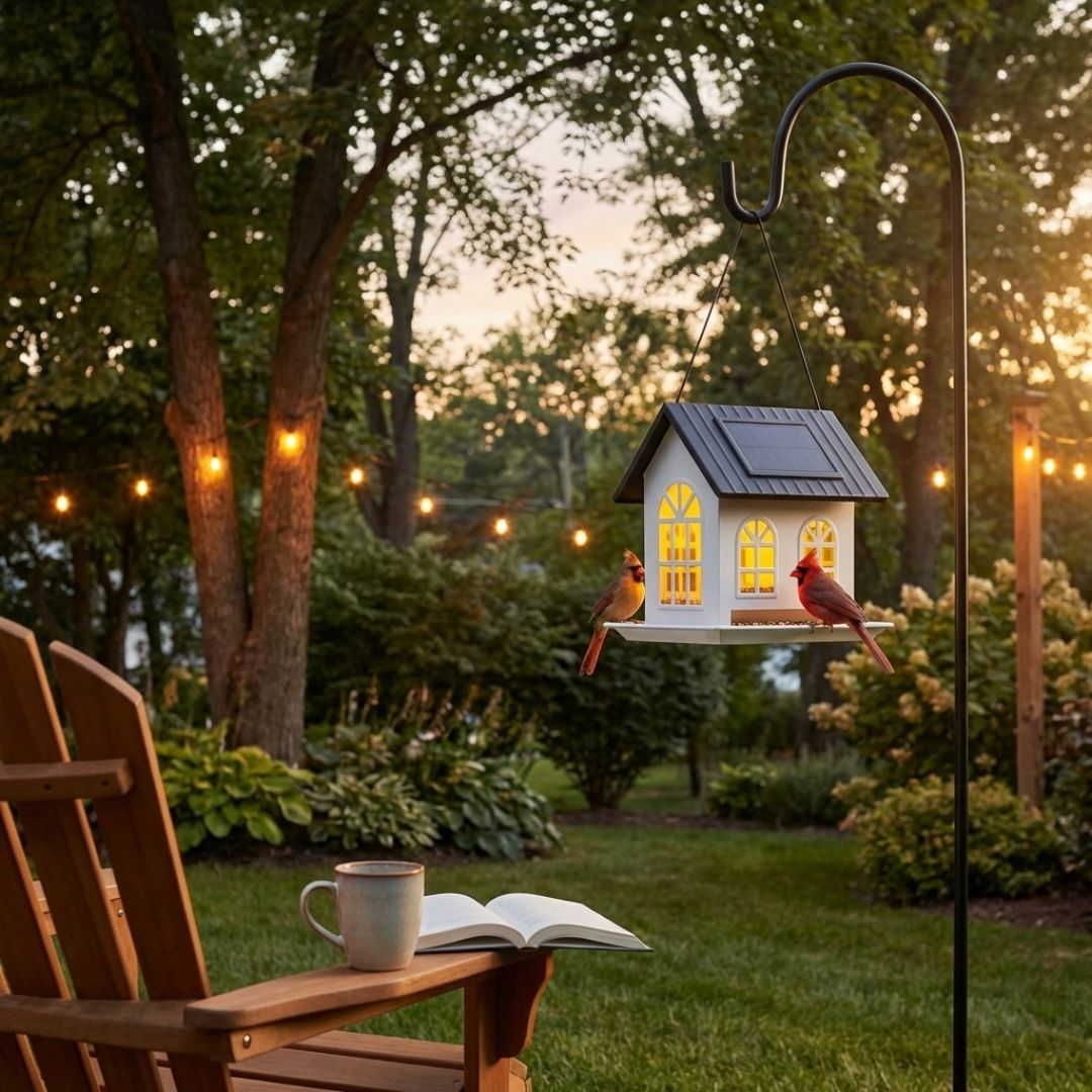 Emberwick™ – Solar House Bird Feeder with Auto Glow Light, All-Metal, 32 oz + 50% OFF