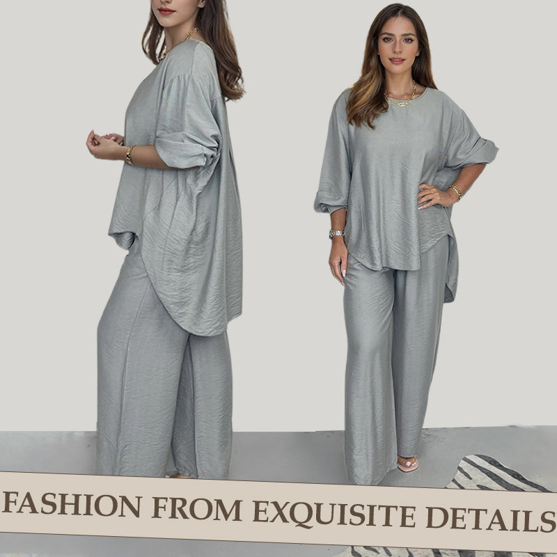 The Effortless Chic Set - Long Sleeve Top & Wide Leg Pants Suit + 50% OFF