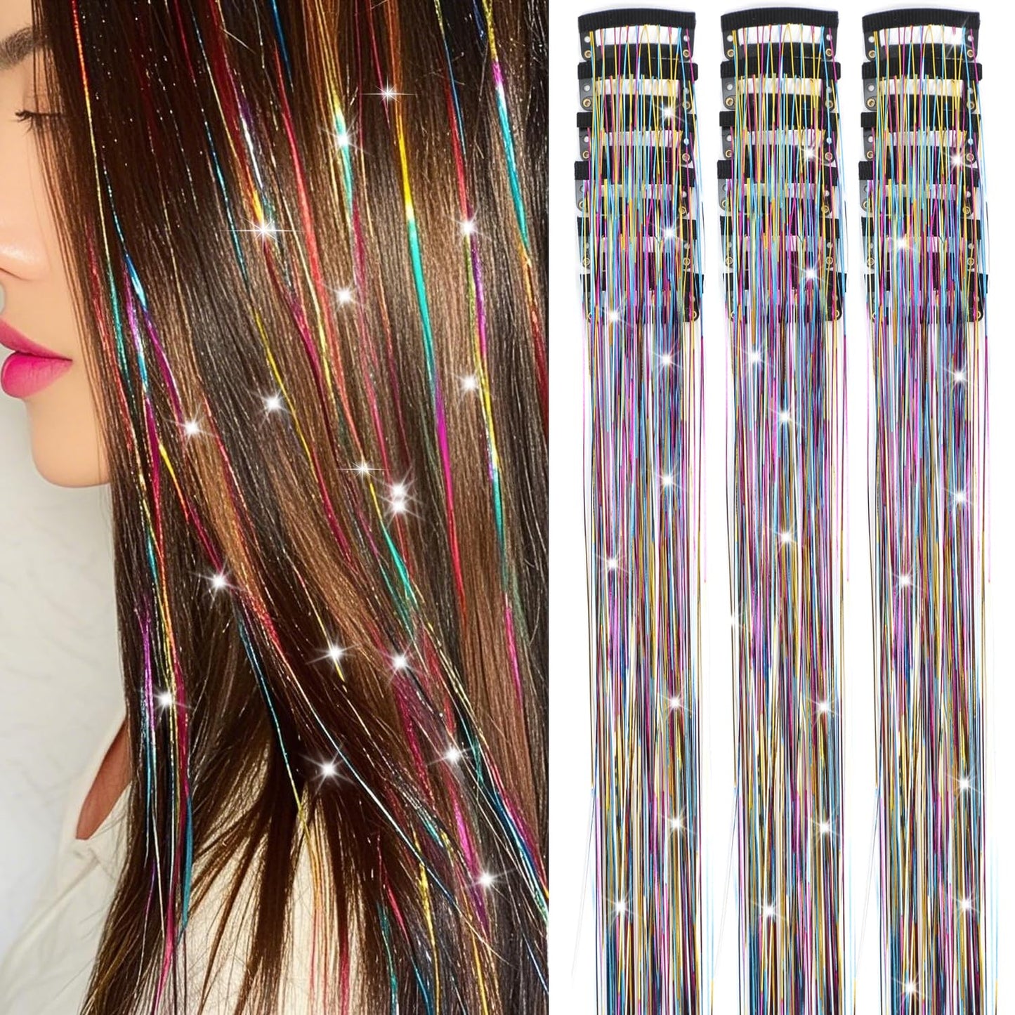 The AuraTinsel Clip-In Highlights - Instant Sparkling, No Chemical Dye, and Reusable + 50% OFF