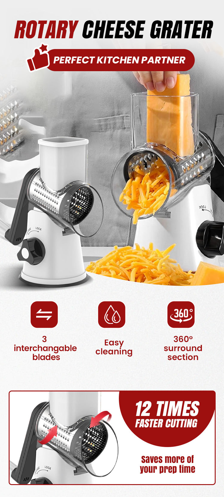 The SwiftSlice Rotary Grater - Your 12x Faster Kitchen Helper + 50% OFF