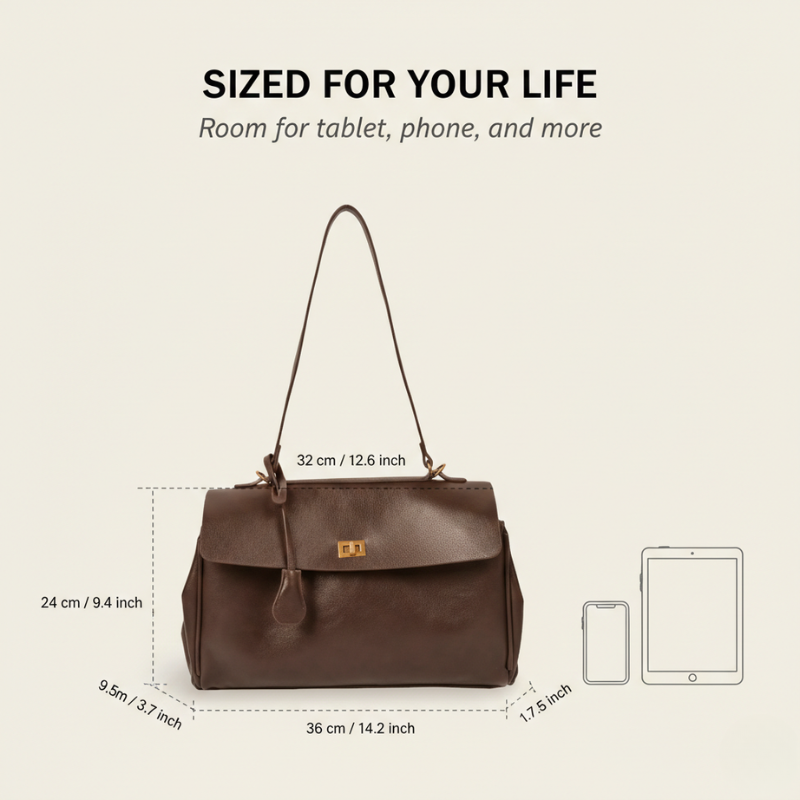 Sable™ – Vintage-Inspired Vegan Leather Shoulder Bag with Gold Turn-Lock & Detachable Charm + 50% OFF